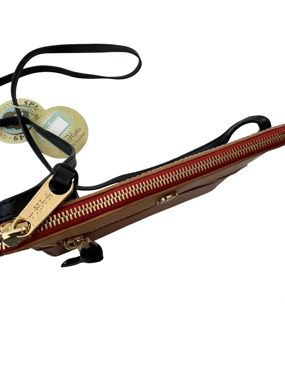 NWT Spartina 449 Stoddard Slim Hipster Crossbody Bag Linen Leather Black Cognac